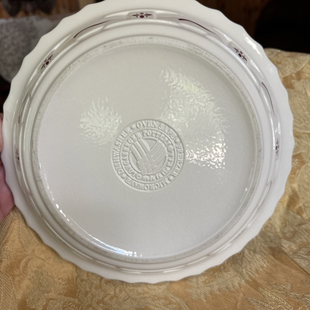Longaberger Pottery Woven Traditions Classic Beige Red 10" Pie Baking Plate USA - Picture 5 of 6
